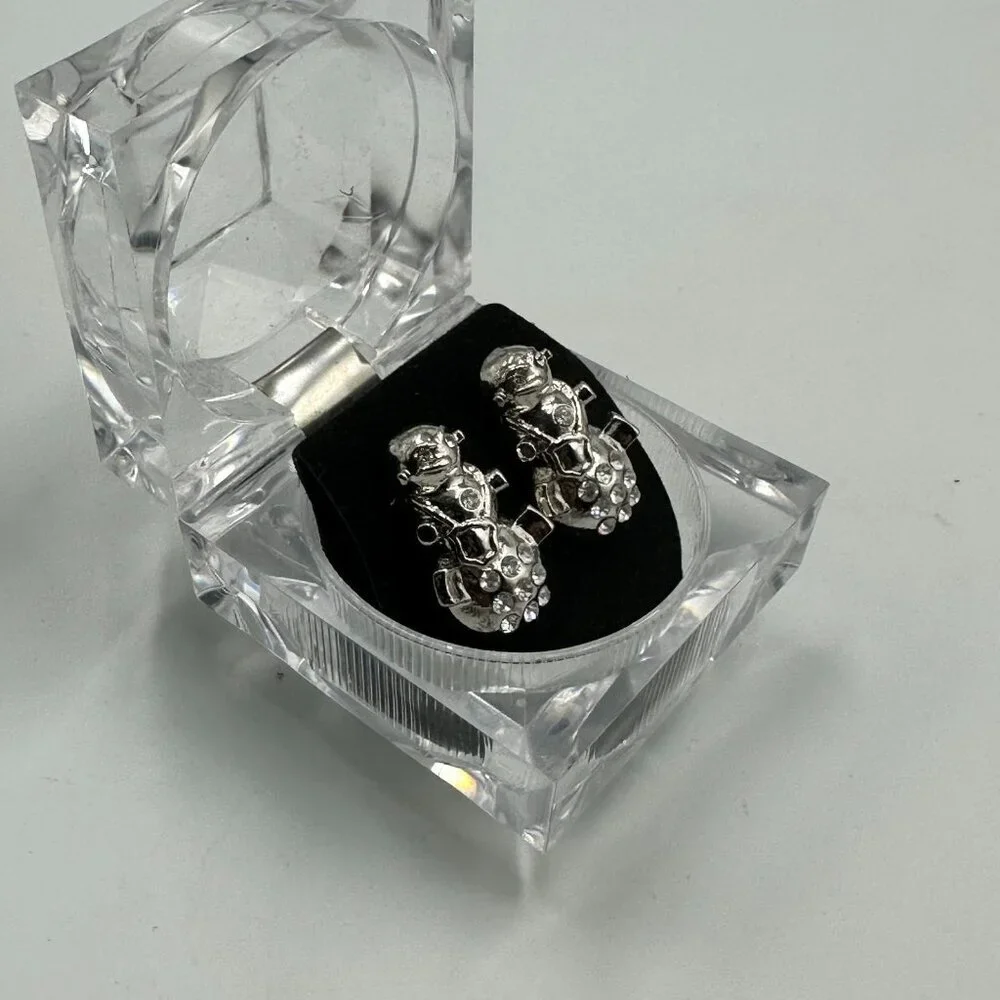 3/$30 Snowman Stud Earrings Men Silver Tone Rhinestone Iced Hip Hop Streetwear